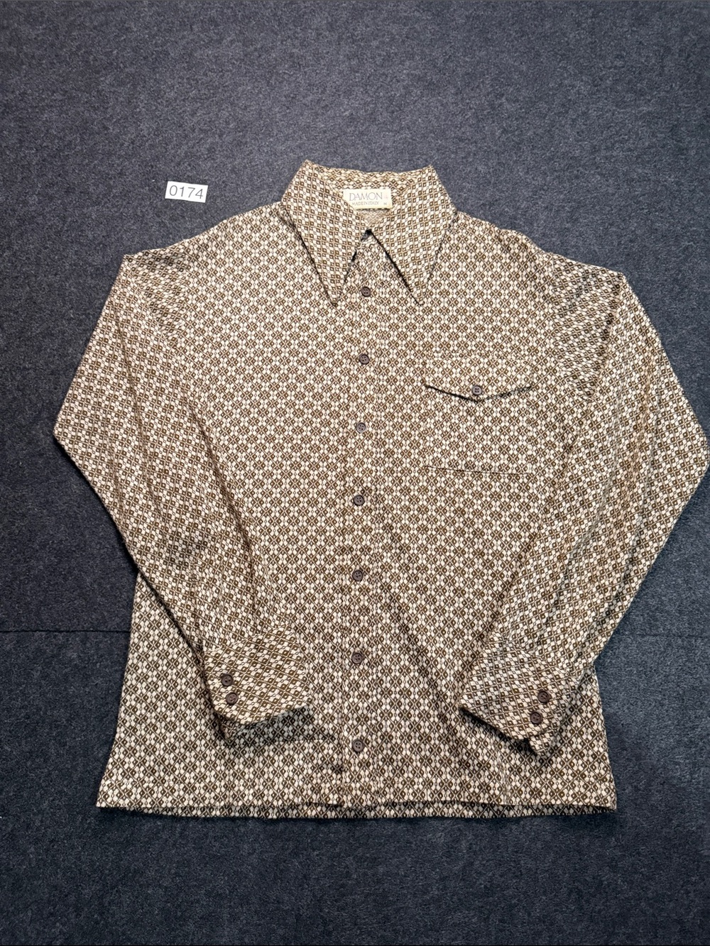 DAMON Brown Geometric Print Casual Button-Down Shirt